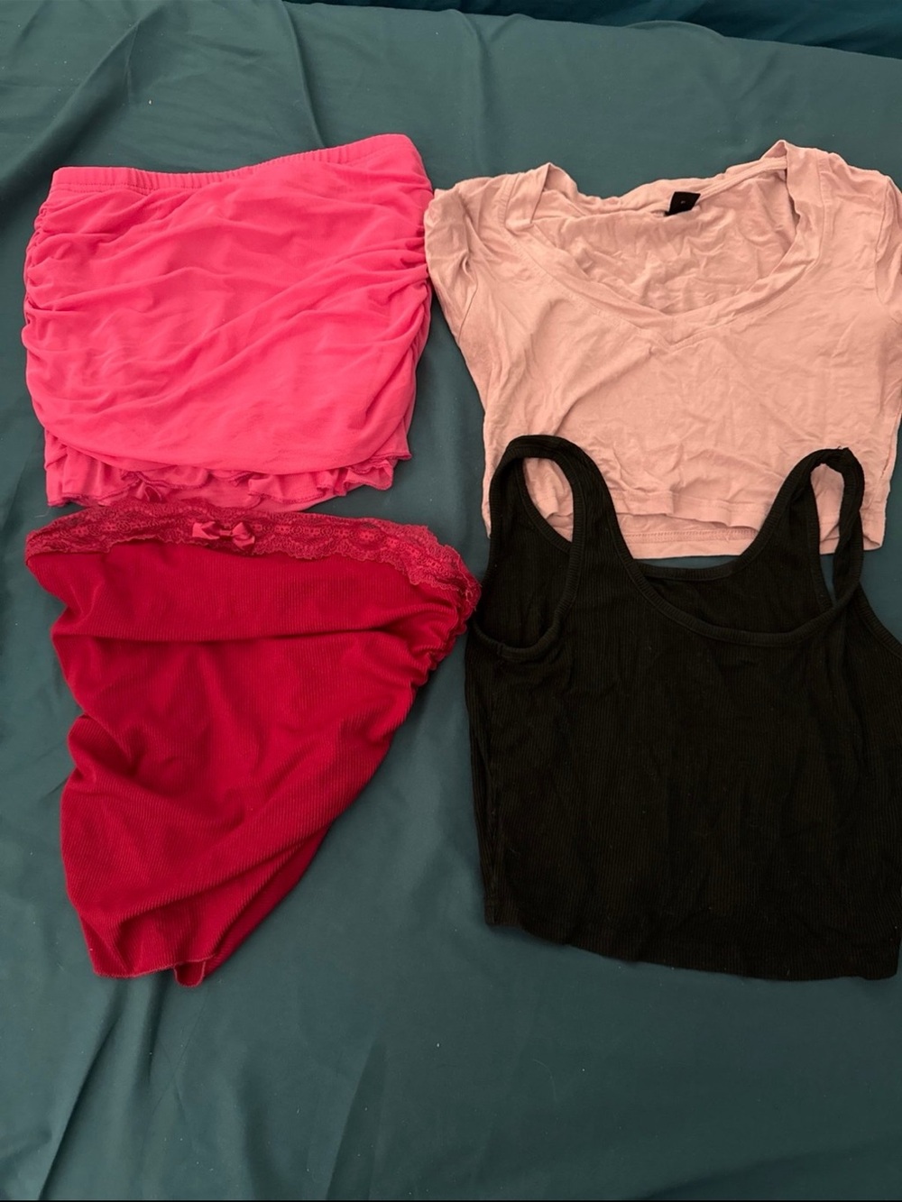 Womens Tank & Tee Set - Pink, Hot Pink, Black